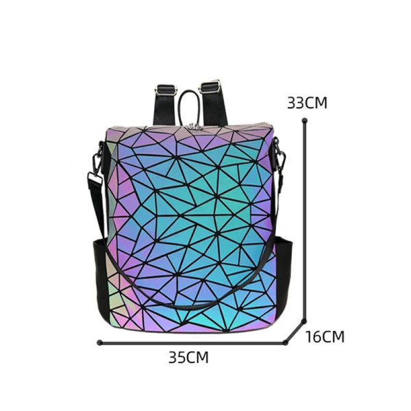 Eye-catching Multi-Colors Luminous Geometric Square Backpacks 2021 PU Holographic Reflective Casual Women's Bags