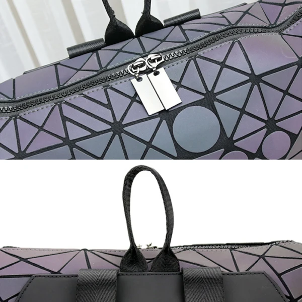 Eye-catching Multi-Colors Luminous Geometric Square Backpacks 2021 PU Holographic Reflective Casual Women's Bags