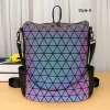 Eye-catching Multi-Colors Luminous Geometric Square Backpacks 2021 PU Holographic Reflective Casual Women's Bags