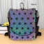 Eye-catching Multi-Colors Luminous Geometric Square Backpacks 2021 PU Holographic Reflective Casual Women's Bags