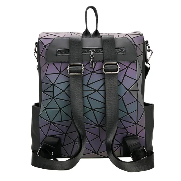Eye-catching Multi-Colors Luminous Geometric Square Backpacks 2021 PU Holographic Reflective Casual Women's Bags