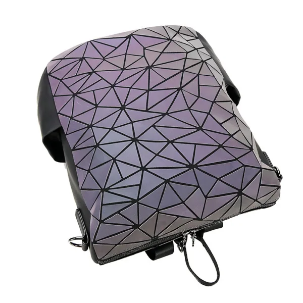 Eye-catching Multi-Colors Luminous Geometric Square Backpacks 2021 PU Holographic Reflective Casual Women's Bags