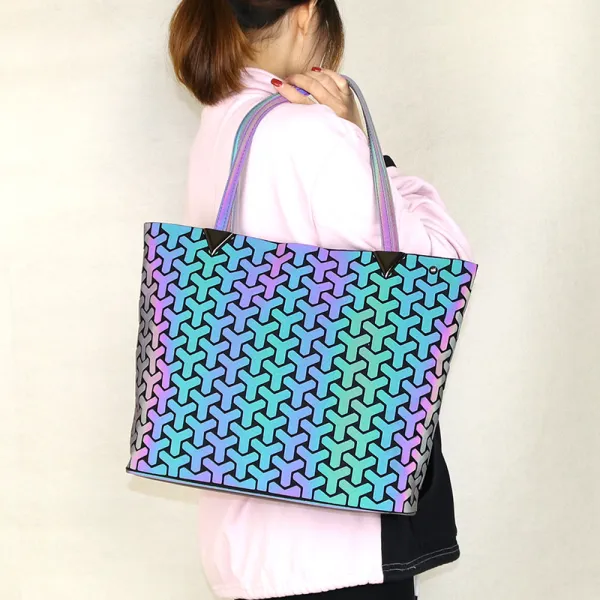 Fashion Multi-Colors Luminous Geometric Square Shoulder Bags Handbag 2021 PU Reflective Holographic Women's Bags