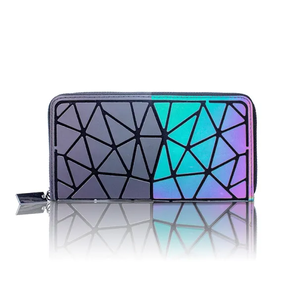 Eye-catching Multi-Colors Luminous Geometric Square Wallet 2021 PU Reflective Holographic Casual Women's Bags