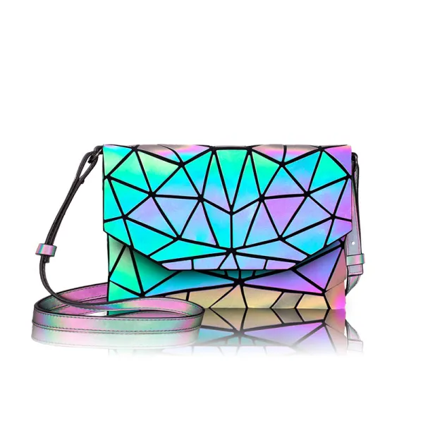Rainbow Multi-Colors Luminous Geometric Square Messenger Bag Shoulder Bags 2021 PU Holographic Reflective Women's Bags