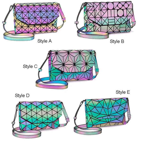 Rainbow Multi-Colors Luminous Geometric Square Messenger Bag Shoulder Bags 2021 PU Holographic Reflective Women's Bags