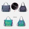 Eye-catching Multi-Colors Luminous Geometric Foldable Square Shoulder Bags Messenger Bag 2021 PU Reflective Holographic Casual Women's Bags