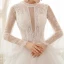 Affordable Ivory See-through Wedding Dresses 2018 Ball Gown Scoop Neck Bell sleeves Appliques Lace Beading Floor-Length / Long Ruffle