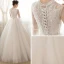 Affordable Ivory See-through Wedding Dresses 2018 Ball Gown Scoop Neck Bell sleeves Appliques Lace Beading Floor-Length / Long Ruffle