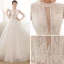 Affordable Ivory See-through Wedding Dresses 2018 Ball Gown Scoop Neck Bell sleeves Appliques Lace Beading Floor-Length / Long Ruffle