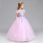 Chic / Beautiful Blushing Pink Flower Girl Dresses 2017 Ball Gown V-Neck Short Sleeve Appliques Flower Floor-Length / Long Ruffle Wedding Party Dresses