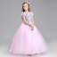 Chic / Beautiful Blushing Pink Flower Girl Dresses 2017 Ball Gown V-Neck Short Sleeve Appliques Flower Floor-Length / Long Ruffle Wedding Party Dresses