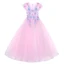 Chic / Beautiful Blushing Pink Flower Girl Dresses 2017 Ball Gown V-Neck Short Sleeve Appliques Flower Floor-Length / Long Ruffle Wedding Party Dresses