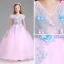 Chic / Beautiful Blushing Pink Flower Girl Dresses 2017 Ball Gown V-Neck Short Sleeve Appliques Flower Floor-Length / Long Ruffle Wedding Party Dresses
