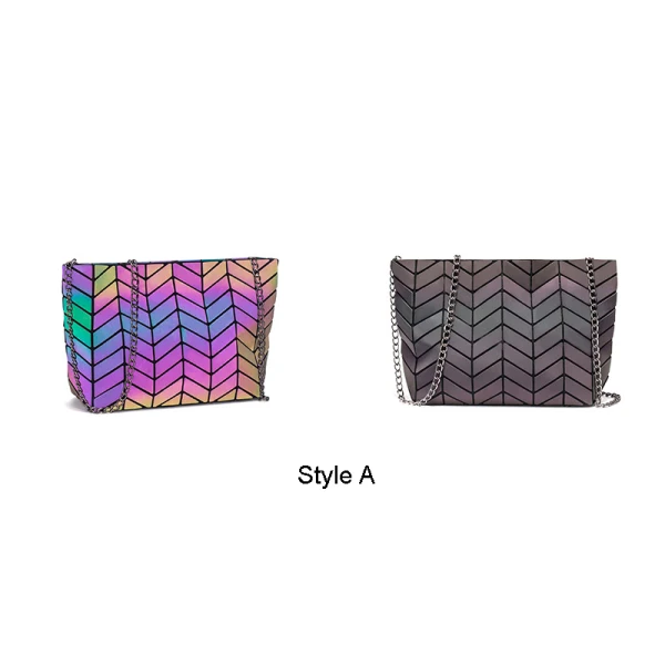 Fashion Multi-Colors Luminous Geometric Square Shoulder Bags Messenger Bag 2021 PU Reflective Holographic Street Wear Women's Bags