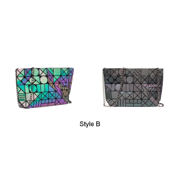 Fashion Multi-Colors Luminous Geometric Square Shoulder Bags Messenger Bag 2021 PU Reflective Holographic Street Wear Women's Bags