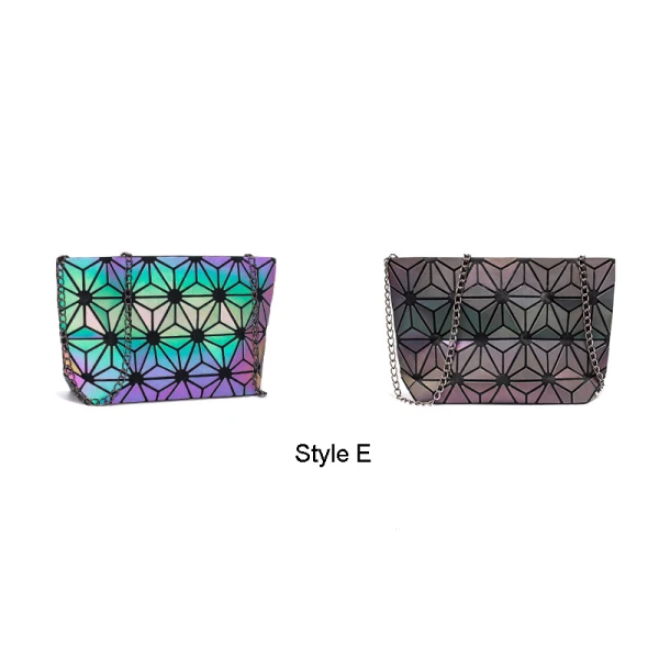 Fashion Multi-Colors Luminous Geometric Square Shoulder Bags Messenger Bag 2021 PU Reflective Holographic Street Wear Women's Bags