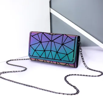 Fashion Multi Colors Luminous Geometric Square Messenger Bag 2021 Pu Reflective Holographic Casual Women S Bags