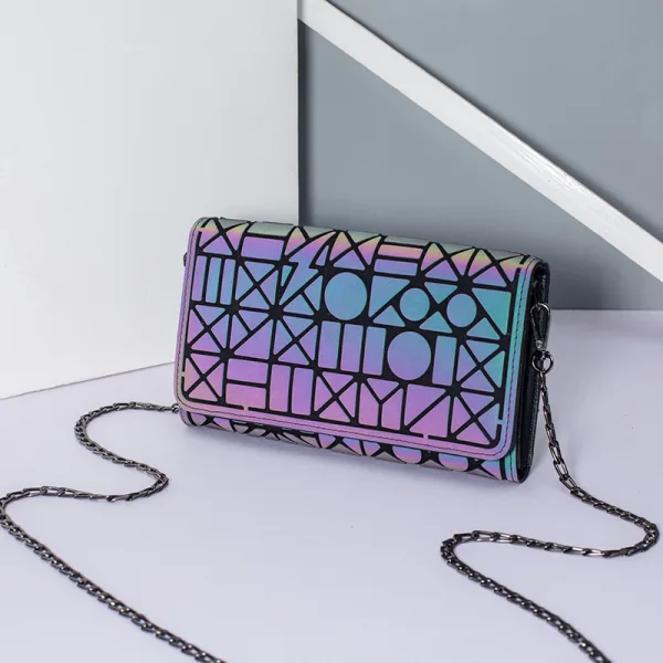Fashion Multi-Colors Luminous Geometric Square Messenger Bag 2021 PU Reflective Holographic Casual Women's Bags