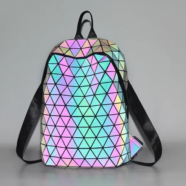 Eye-catching Multi-Colors Luminous Geometric Backpacks 2021 PU Reflective Holographic Street Wear Women's Bags