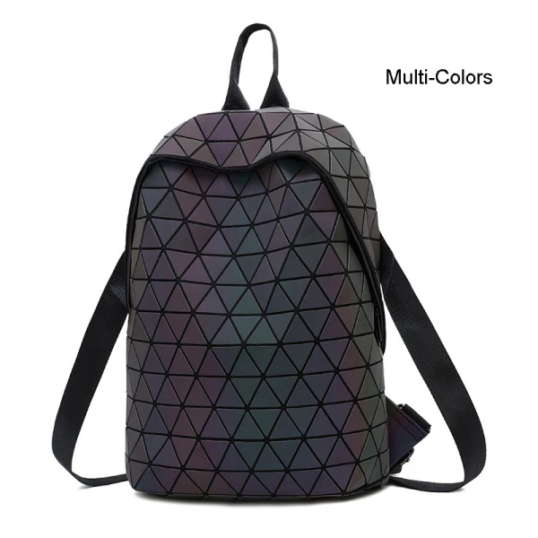 Eye-catching Multi-Colors Luminous Geometric Backpacks 2021 PU Reflective Holographic Street Wear Women's Bags