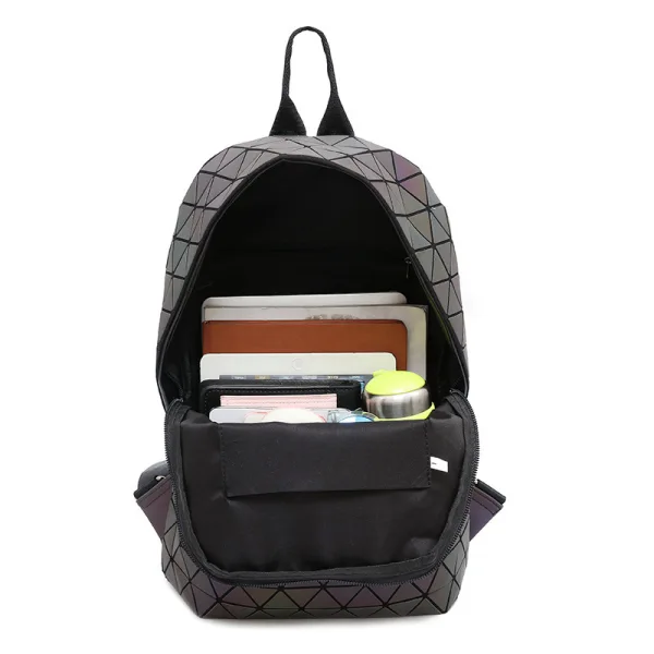 Eye-catching Multi-Colors Luminous Geometric Backpacks 2021 PU Reflective Holographic Street Wear Women's Bags