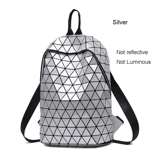 Eye-catching Multi-Colors Luminous Geometric Backpacks 2021 PU Reflective Holographic Street Wear Women's Bags