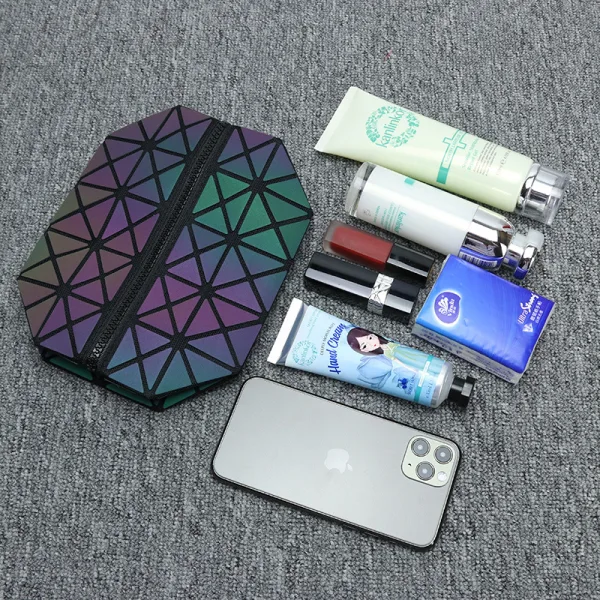 Faltbar Leuchtend Geometrisch Multifarben Quadratische Geldbörse 2021 PU Holographisch Reflektierend Damentaschen