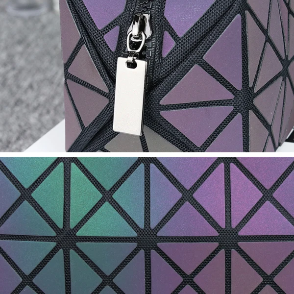 Faltbar Leuchtend Geometrisch Multifarben Quadratische Geldbörse 2021 PU Holographisch Reflektierend Damentaschen