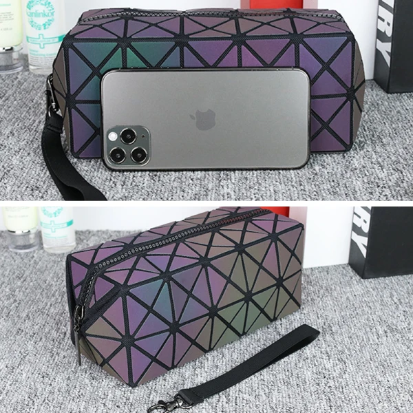 Faltbar Leuchtend Geometrisch Multifarben Quadratische Geldbörse 2021 PU Holographisch Reflektierend Damentaschen