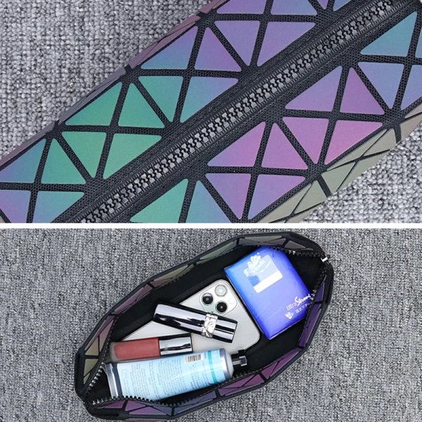 Faltbar Leuchtend Geometrisch Multifarben Quadratische Geldbörse 2021 PU Holographisch Reflektierend Damentaschen