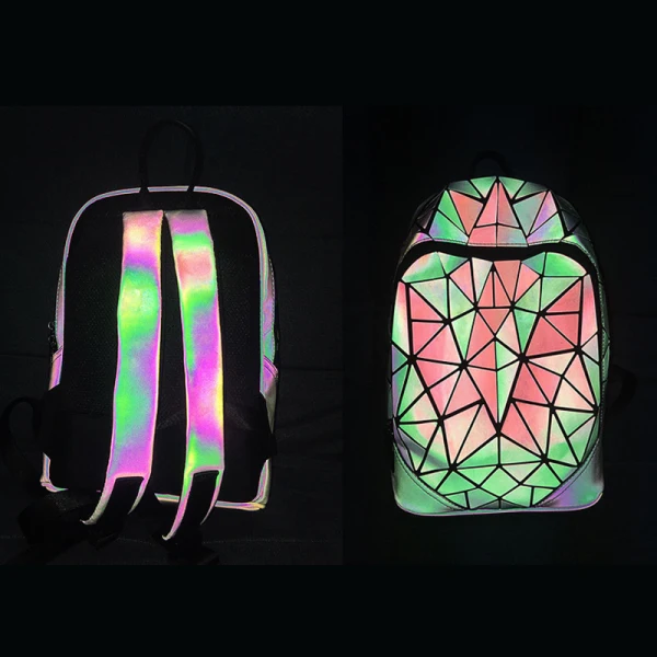 Mode Lichtgevend Geometrische Multi-Kleuren Laser Rugzakken 2021 PU Reflecterend Holografisch Dames Tassen