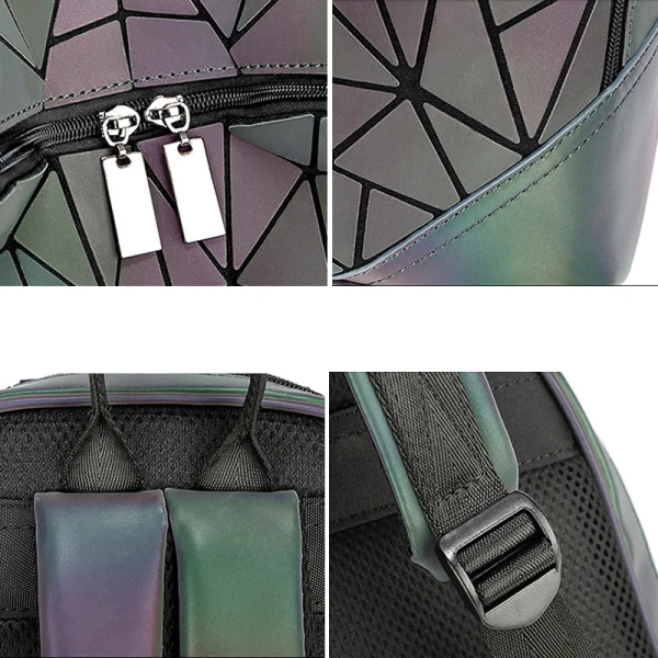 Mode Lichtgevend Geometrische Multi-Kleuren Laser Rugzakken 2021 PU Reflecterend Holografisch Dames Tassen