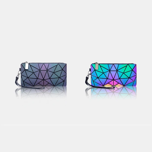 Lichtgevend Geometrische Multi-Kleuren Vierkante Portemonnee 2021 PU Reflecterend Holografisch Dames Tassen