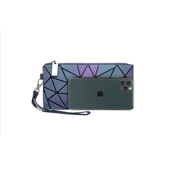 Lichtgevend Geometrische Multi-Kleuren Vierkante Portemonnee 2021 PU Reflecterend Holografisch Dames Tassen