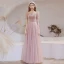 Victorian Style Blushing Pink See-through Dancing Prom Dresses 2021 A-Line / Princess Scoop Neck Puffy Short Sleeve Beading Sequins Floor-Length / Long Ruffle Backless Formal Dresses