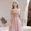 Victorian Style Blushing Pink See-through Dancing Prom Dresses 2021 A-Line / Princess Scoop Neck Puffy Short Sleeve Beading Sequins Floor-Length / Long Ruffle Backless Formal Dresses