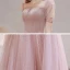 Victorian Style Blushing Pink See-through Dancing Prom Dresses 2021 A-Line / Princess Scoop Neck Puffy Short Sleeve Beading Sequins Floor-Length / Long Ruffle Backless Formal Dresses