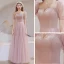 Victorian Style Blushing Pink See-through Dancing Prom Dresses 2021 A-Line / Princess Scoop Neck Puffy Short Sleeve Beading Sequins Floor-Length / Long Ruffle Backless Formal Dresses