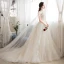 Vintage / Retro Champagne See-through Wedding Dresses 2018 A-Line / Princess High Neck Sleeveless Appliques Lace Beading Watteau Train Ruffle