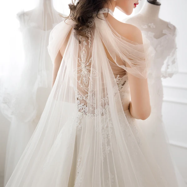 Vintage / Retro Champagne See-through Wedding Dresses 2018 A-Line / Princess High Neck Sleeveless Appliques Lace Beading Watteau Train Ruffle