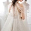 Vintage / Retro Champagne See-through Wedding Dresses 2018 A-Line / Princess High Neck Sleeveless Appliques Lace Beading Watteau Train Ruffle