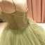 High-end Lime Green Prom Dresses 2021 Ball Gown Spaghetti Straps Sleeveless Appliques Lace Beading Sweep Train Ruffle Backless Formal Dresses