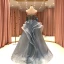 High End Grau Tanzen Ballkleider 2021 Ballkleid Bandeau Ärmellos Applikationen Spitze Perlenstickerei Sweep / Pinsel Zug Rüschen Rückenfreies Festliche Kleider