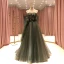 High-end Green Dancing Prom Dresses 2021 A-Line / Princess Strapless Sleeveless Appliques Lace Beading Glitter Tulle Floor-Length / Long Ruffle Backless Formal Dresses