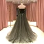 High-end Green Dancing Prom Dresses 2021 A-Line / Princess Strapless Sleeveless Appliques Lace Beading Glitter Tulle Floor-Length / Long Ruffle Backless Formal Dresses