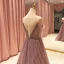 High End Rosa Durchsichtige Ballkleider 2021 A Linie Eckiger Ausschnitt Kurze Ärmel Perlenstickerei Sweep / Pinsel Zug Rüschen Festliche Kleider