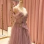 High End Rosa Durchsichtige Ballkleider 2021 A Linie Eckiger Ausschnitt Kurze Ärmel Perlenstickerei Sweep / Pinsel Zug Rüschen Festliche Kleider
