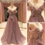 High End Rosa Durchsichtige Ballkleider 2021 A Linie Eckiger Ausschnitt Kurze Ärmel Perlenstickerei Sweep / Pinsel Zug Rüschen Festliche Kleider