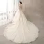 Chic / Belle Champagne Transparentes Robe De Mariée 2018 Robe Boule Encolure Dégagée Manches de cloche Dos Nu Papillon Appliques En Dentelle Fait main Perlage Faux Diamant Cathedral Train Volants